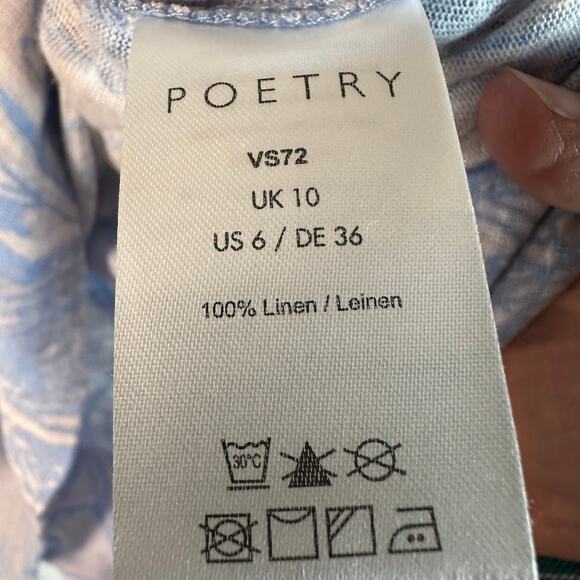 Poetry womens linen henley top Dolman sleeve floral print blue & cream coastal - Picture 5 of 9